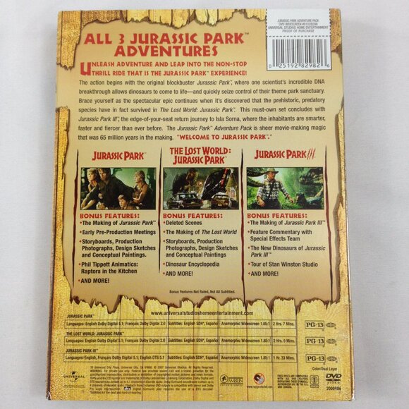 Jurassic Park Franchise Collection Adventure Pack-3 Disc DVD Set- Used - Picture 2 of 4